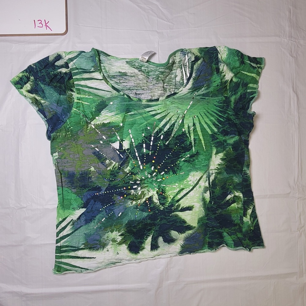 Womens Thomas & Olivia short sleeve blouse.  Green/White.  Size‎ Extra Large